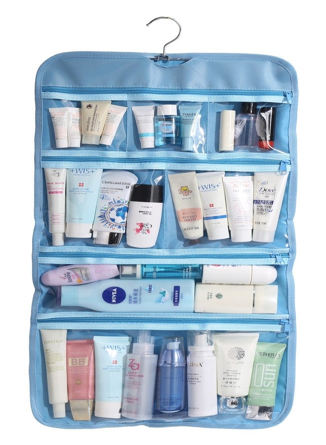 Wodison Foldable Clear Hanging Travel Toiletry Bag Cosmetic Organizer Storage (Blue) - Image 3